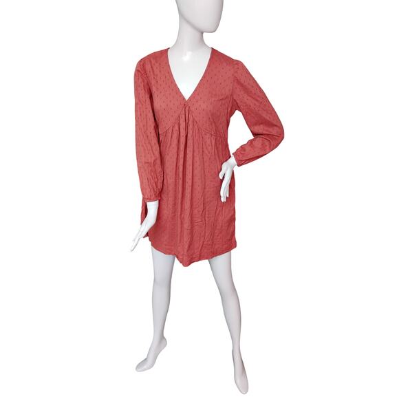 Old Navy Clip Dot  Mini Swing Dress XS A Little Rusty Color Pockets Long Sleeve - Picture 3 of 10